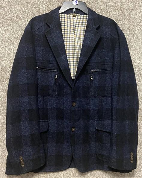 Kroon Nash Mens Blue Tonal Plaid Sport Coat Jacket Wool Blend Pockets