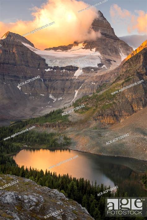 The Classic Sunrise View Of Mount Assiniboine From The Nublet Stock