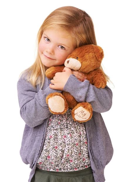 She Loves Her Teddy A Cute Little Girl Holding Her Teddy Bear Stock