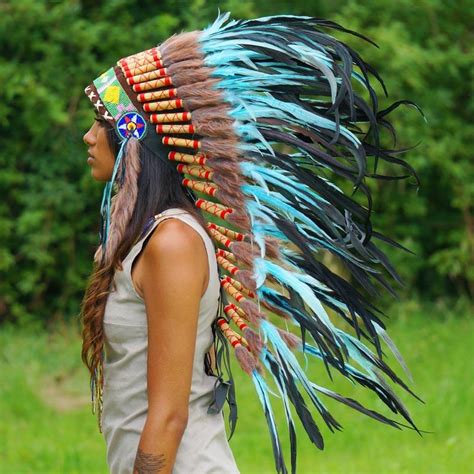 Turquoise Indian Headdress 95cm Indian Headdress Novum Crafts