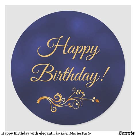 Happy Birthday With Elegant Blue And Gold Decor Classic Round Sticker