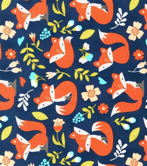 Novelty Cotton Fabric Foxes On Blue Fox Fabric Fox Quilt Fabric Animals