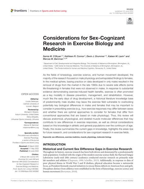 Pdf Considerations For Sex Cognizant Research In Exercise Biology And