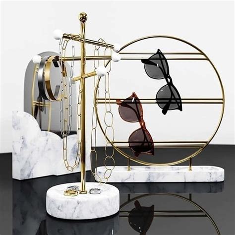 Set Of Marble And Gold Necklace Holder And Jewelry 3d Model Cgtrader