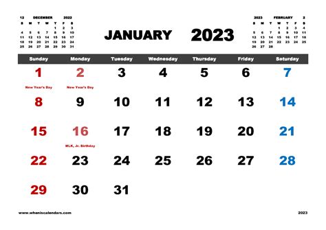 Free Printable January 2023 Calendar With Holidays In Variety Formats