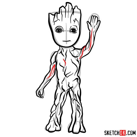Baby groot rocket raccoon coloring book drawing, rocket raccoon, child, fictional characters. How to draw Baby Groot waving - Step by step drawing tutorials