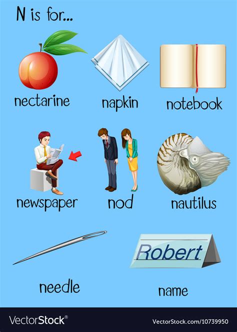 Many Words Begin With Letter N Royalty Free Vector Image