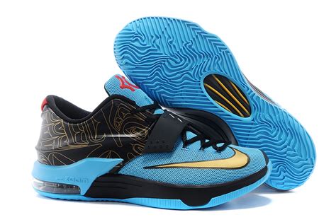 Being drafted third in the draft has given durant a nastiness that has propelled him into a deadly combination of speed, length and shooting that definitely caught nike's attention, enough to bring him into the nike family as a rookie. Buy Cheap Nike Kevin Durant 7 Black Blue Gold Shoes