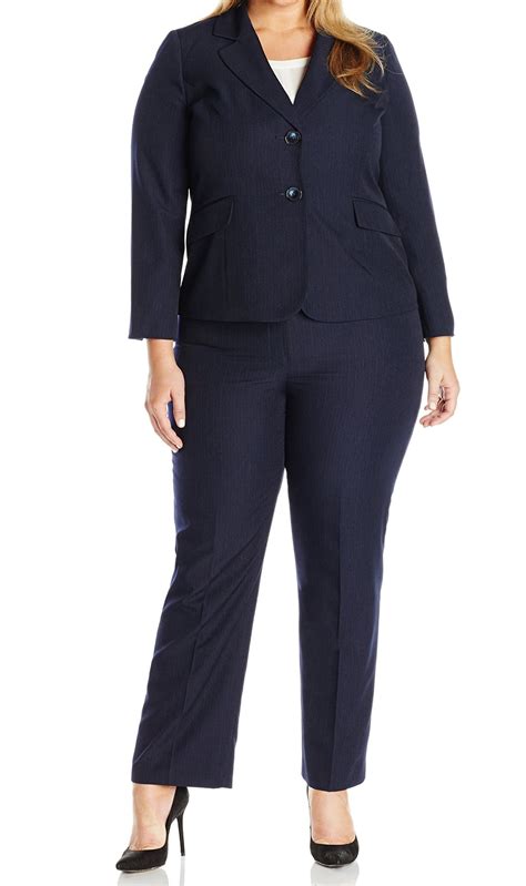 Le Suit New Navy Blue Womens Size 18w Plus Pinstriped Pant Suit Set