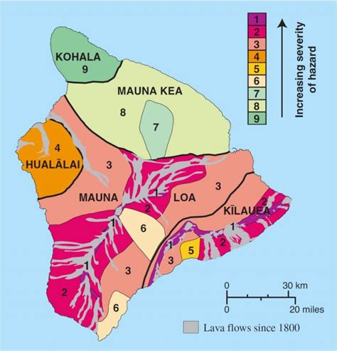 Map Of Island Of Hawai‘i Showing The Volcanic Hazards From Lava Flows