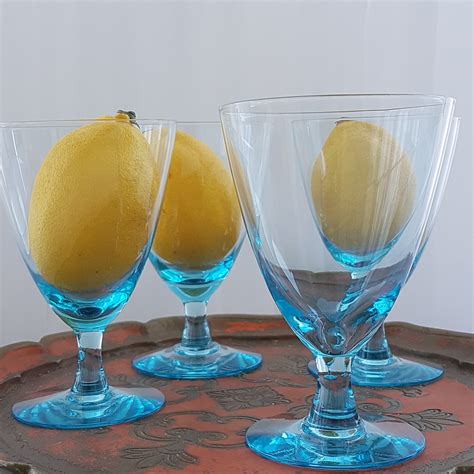 Aquamarine Blue Wine Glasses Set Of 4 Vintage 8oz Turquoise Blue Wine Goblets