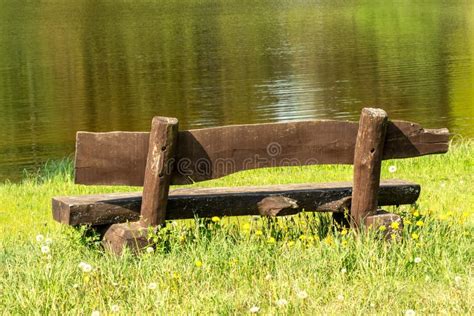 Wooden Bench With Lake View Stock Image Image Of Waves Meadow 148329127