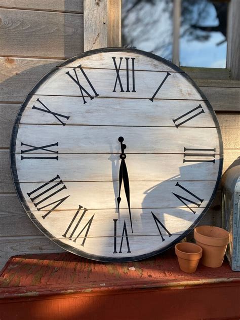 White Distressed Wall Clock Large Wall Clock Farmhouse Etsy