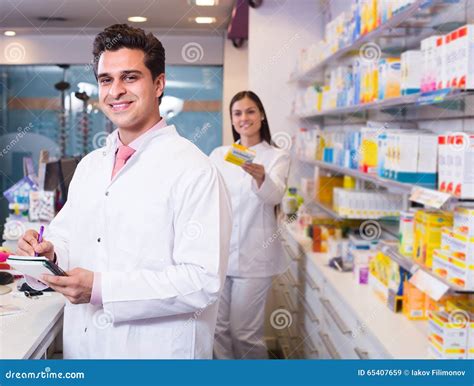 Two Pharmacists In Modern Pharmacy Stock Image Image Of Doctor
