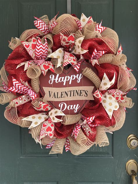 Valentines Wreath Deco Mesh Valentines Wreath Front Door Wreath Holiday Wreath Valentine