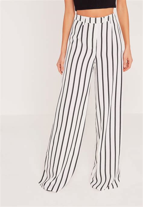 Missguided Tall Exclusive Striped Wide Leg Pants White In