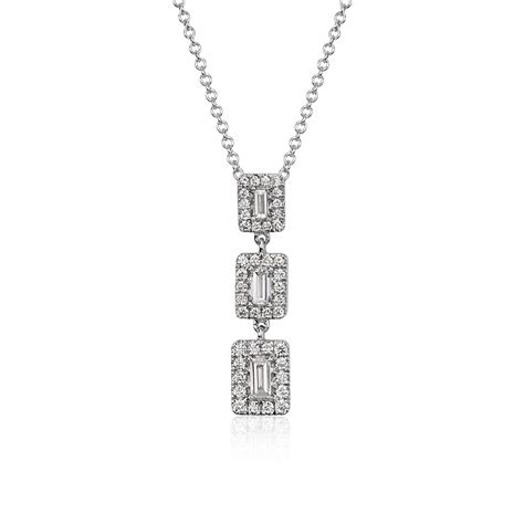 Baguette Diamond Triple Halo Necklace In 14k White Gold 38 Ct Tw