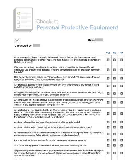 Personal Protective Equipment Ppe Checklist In Word A
