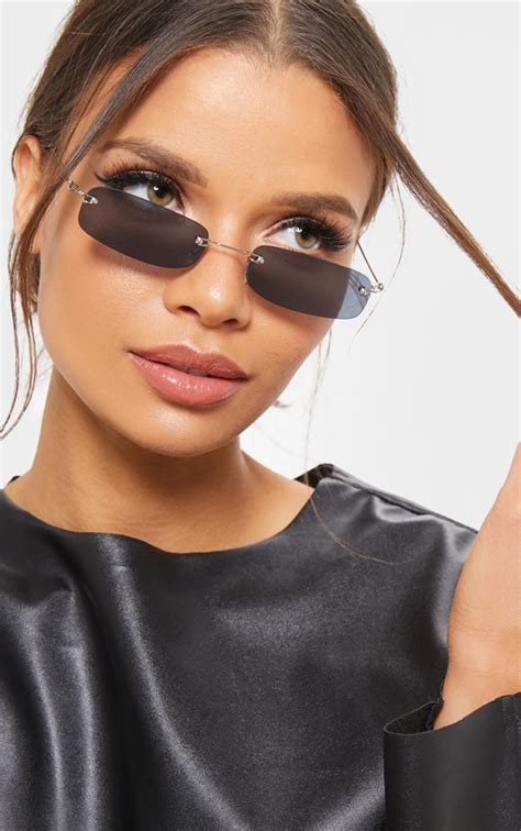 Black Ultra Slimline Frameless Sunglasses Prettylittlething