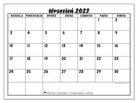 Kalendarz Wrzesień 2023 Do Druku “44ns” Michel Zbinden Pl