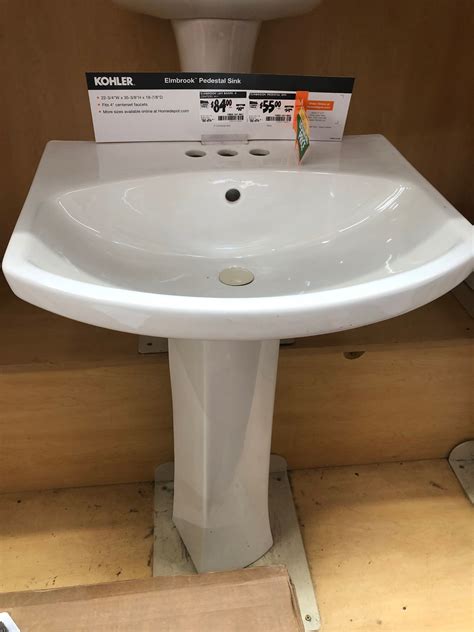 This contemporary double sink bathroom cabinet is a unique combination of casual function and elegant form. Home depot pedestal sink | Home depot bathroom, Sink ...