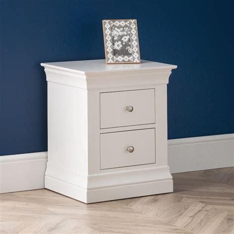 Clermont White Wooden 2 Drawer Bedside Table Happy Beds