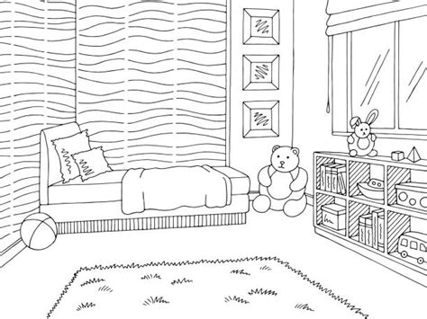 Royalty Free Bedroom Black White Graphic Art Interior Sketch