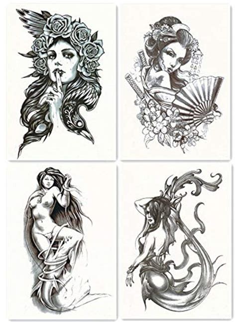 Buy Dalin 4 Sheets Temporary Tattoos For Men Women Sexy Mermaid Sea