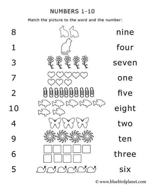 Match Numbers 1 10 Worksheet