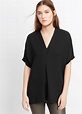 Lyst - Vince Short Sleeve Crepe Double V-neck Blouse in Black