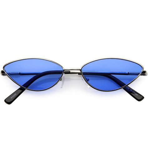 Retro Small Metal Cat Eye Sunglasses For Women Color Tinted Lens 55mm Silver Blue