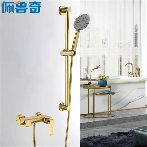 Light Luxury Brass Gold Shower Head Set Simple Bathroom Brushed Gold