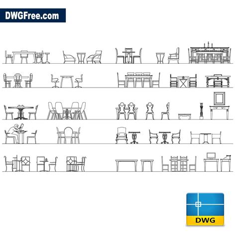 Tables And Chairs In Elevation Dwg Download Autocad