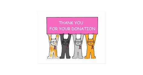 Thank You For Donation Pink Ribbon Cats Postcard