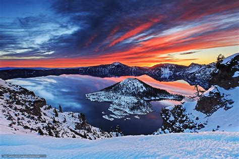 Download Wallpaper Crater Lake National Park Oregon Sunset Landscape