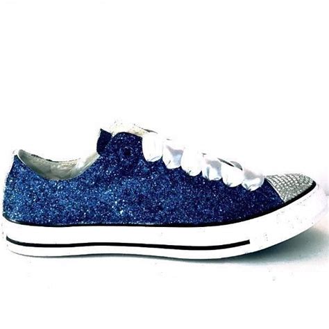 Womens Sparkly Navy Blue Glitter Crystals Converse All Stars Sneakers