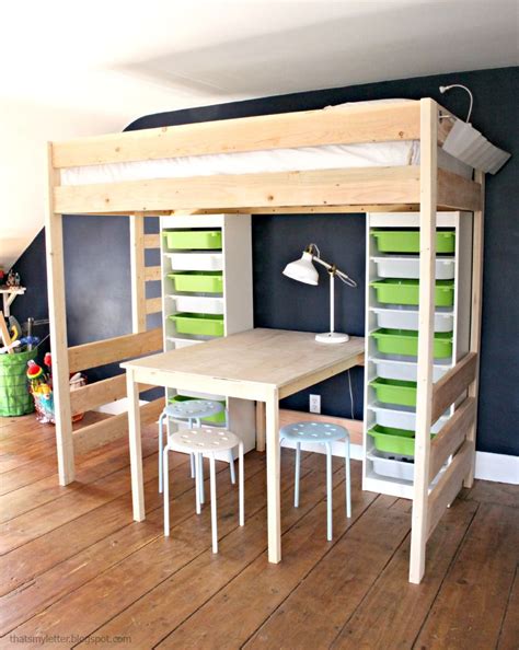 That would be a perfect desk for the little one. DIY Loft Bed with Desk and Storage | Lofts, Storage and ...