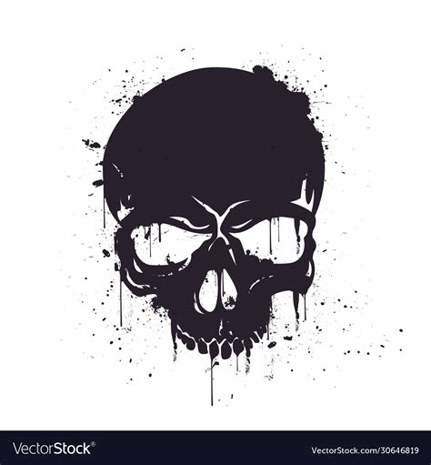 Hand Drawn Black Skull With Splash Effects Vector Image