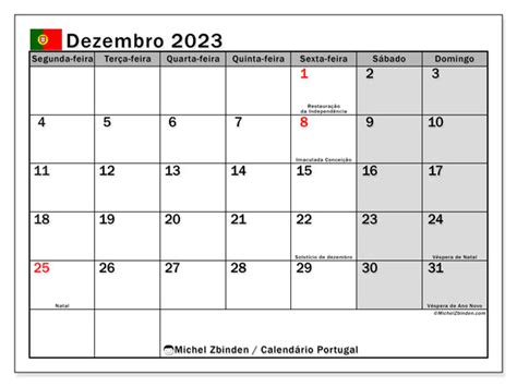 Calendário de décembre de para imprimir SD Michel Zbinden PT
