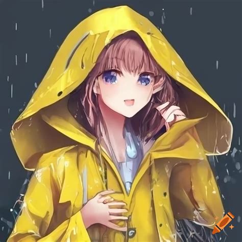 Cute Anime Lady In A Yellow Raincoat