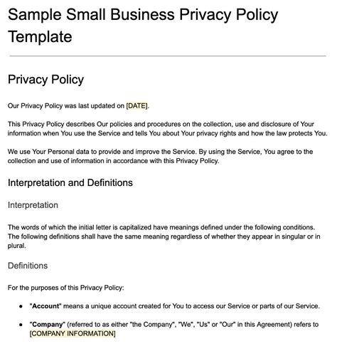 Business Privacy Policy Template Termsfeed