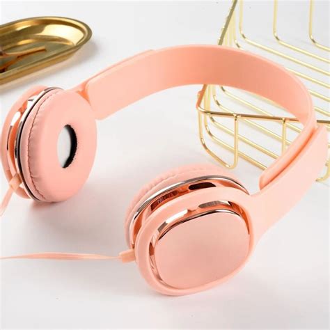 Luxury Headband Stereo Headphones With Microphone Portable Wired Rose