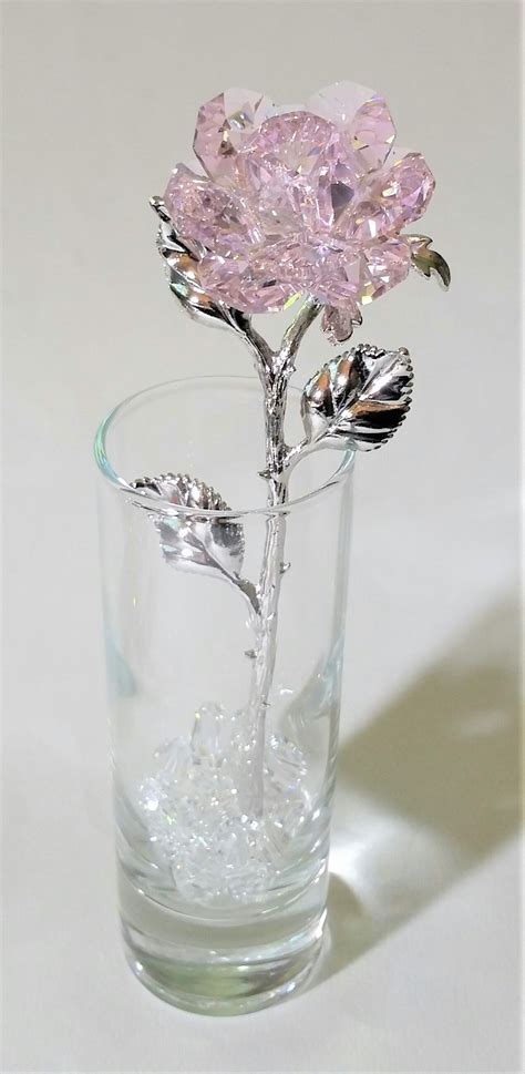 Pink Crystal Rose Made With Swarovski Crystal In Vase Bjcrystals