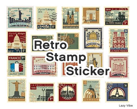 20 Pieces Retro Stamps Mini Paper Label Stickers For Etsy