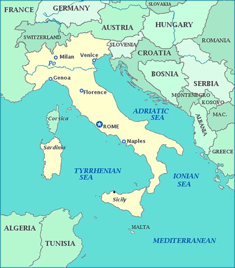 Map Of Italyitaly Map Showing Cities Islands Rivers And Seas Italy