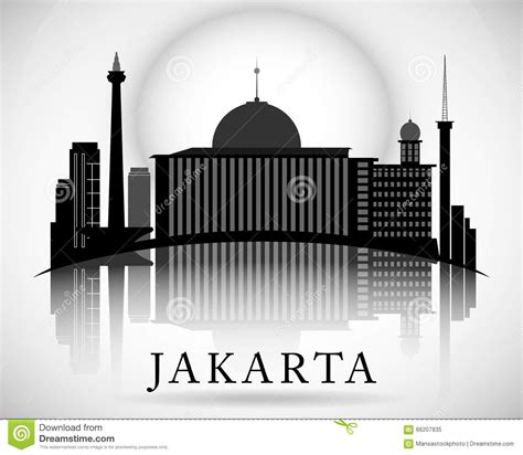 Jakarta City Skyline Silhouette With Reflection Vector Illustration