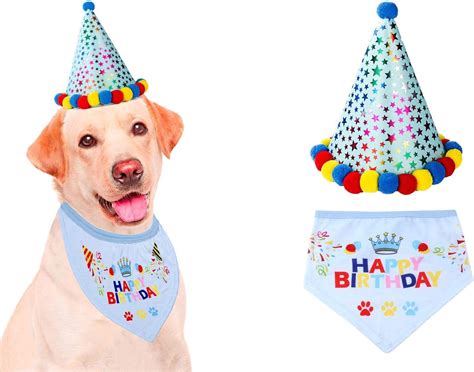Dog Birthday Hat Pet Birthday Set Triangle Scarf Dog Birthday Bandana