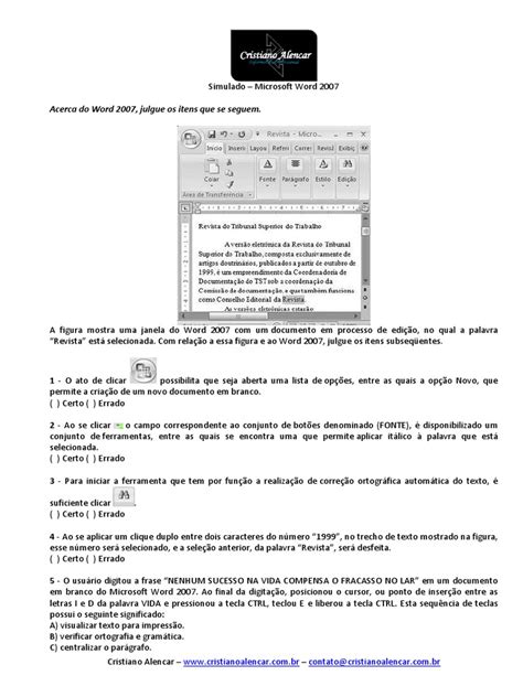 Simulado Microsoft Word 2007 Pdf Janela Informática Impressão