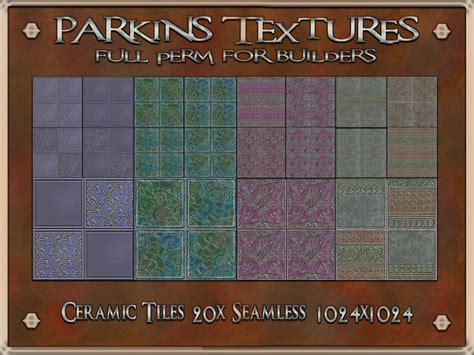 second life marketplace parkins textures ceramic tiles set 20x full perm seamless