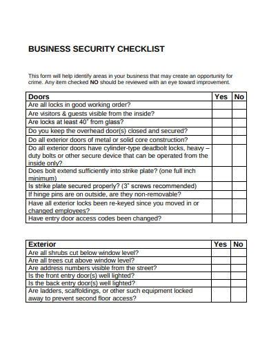 Free 10 Business Security Checklist Templates In Pdf Ms Word
